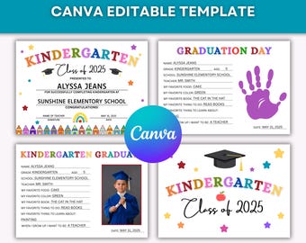 Editable Kindergarten Graduation Certificate Template: Canva Printable (Digital Download)
