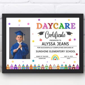 Certificado de guardería editable con foto y huella de mano (plantilla imprimible en Canva), diploma de graduación de fin de curso, letrero escolar personalizado