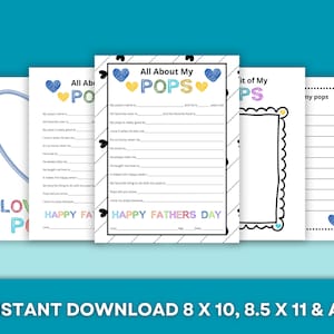 Presente para o Dia dos Pais "All About My Pops" para imprimir - DOWNLOAD INSTANTÂNEO - Cartão para o Dia dos Pais para preencher - Atividade para o Dia dos Pais para crianças
