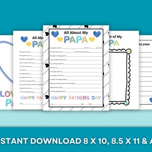 Alles über meinen Papa Vatertagsgeschenk - SOFORTIGER DOWNLOAD - Füllen Sie die leere Vatertagskarte aus - Vatertagsaktivität für Kinder