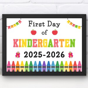Letrero del primer día de jardín de infantes: accesorio fotográfico, regreso a clases (descarga digital en PDF y JPG)