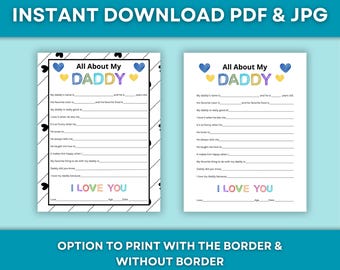 All About My Daddy Printable – Father's Day Fill-In Card (Instant Download)