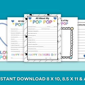 Cadeau imprimable Tout sur ma pop pop pour la fête des pères - TÉLÉCHARGEMENT IMMÉDIAT - carte de fête des pères à remplir en blanc - activité fête des pères pour les enfants