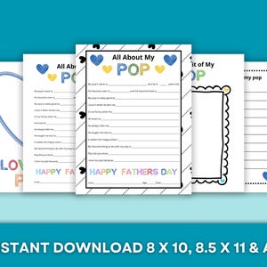 Cadeau imprimable Tout sur ma pop pour la fête des pères - TÉLÉCHARGEMENT IMMÉDIAT - carte de fête des pères à remplir en blanc - activité fête des pères pour les enfants