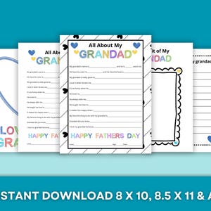 Tutto su mio nonno - Regalo stampabile per la festa del papà - DOWNLOAD IMMEDIATO - Biglietto da compilare per la festa del papà - Attività per la festa del papà per bambini