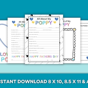 Alles over My Poppy Afdrukbaar Vaderdagcadeau - INSTANT DOWNLOAD - Fill In The Blank Vaderdagkaart - Vaderdagactiviteit voor kinderen