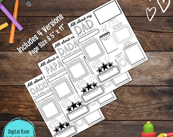 All About Dad Printable Questionnaire, Fill In Template (Digital Download)