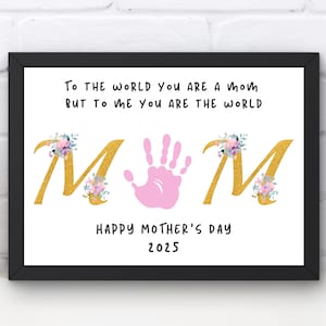 Muttertag Handabdruck Kunst Muttertagsgeschenk Mama Geburtstags Handabdruck Karte Muttertag Druckbare Basteln Geschenk für Mama Floral Mom Poem Art