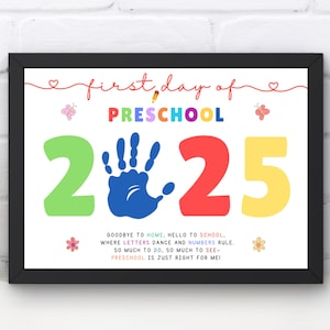 First Day of Preschool Handprint Craft, DIY Handprint Art, Back to School Printable, School Sign Keepsake, First Day of School Craft