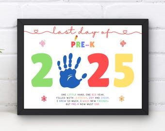 Last Day of Pre-K handafdrukkunst: aandenken 2025 (directe download)