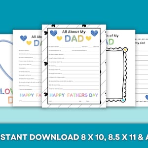 Alles über meinen Vater Vatertagsgeschenk - SOFORTIGER DOWNLOAD - Füllen Sie die leere Vatertagskarte aus - Vatertagsaktivität für Kinder