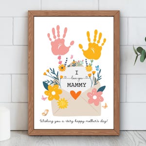 Carta de Dia das Mães para Imprimir com a Mão, Eu Amo Minha Mamãe, Faça Você Mesmo, Flor de Dia das Mães, Artesanato com Impressão de Mão, Presente de Aniversário para Mamãe, Download Instantâneo