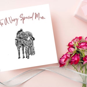 Biglietto per una mamma speciale, biglietto per gli amanti degli asini, biglietto per le mamme, biglietto per la festa della mamma, biglietto con asino e puledro, biglietto per la mamma