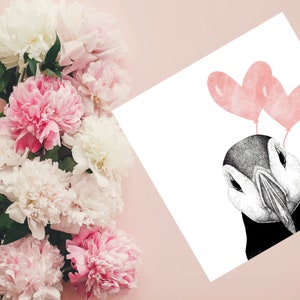 Carte de voeux amour macareux, carte pour mari, carte pour femme, petite amie, petit ami, partenaire, carte de Saint-Valentin