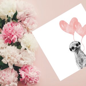 Liefdeswenskaart stokstaartje, Valentijnsdagkaart, kaart voor man, kaart voor vrouw, vriendin, vriend, partner, dierenvriendkaart