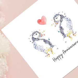Karta na Rocznicę, Puffins In Love, Karta dla Męża, Karta dla Żony, Dziewczyny, Chłopaka, Partnera, Karta Miłosna