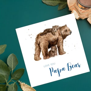 Tarjeta "Papá Oso", "Te amo, papá oso", Oso y cachorros para el Día del Padre, ilustración animal en acuarela, tarjetas para papá, hechas en el Reino Unido
