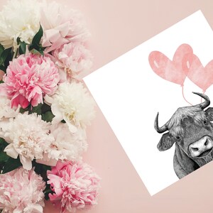 Highland Cow Love Card, kaart voor echtgenoot, kaart voor vrouw, vriendin, vriend, partner, valentijnskaart