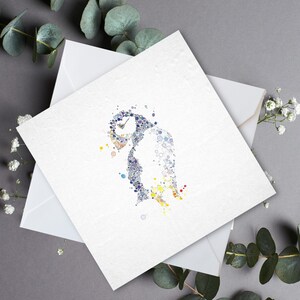 Carte de voeux vierge aquarelle macareux - papeterie faite à la main sur la faune côtière, art des oiseaux inspiré de la nature, carte unique des amoureux des macareux