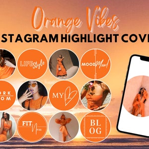 50 Orange Vibes Instagram-verhaal hoogtepuntcovers | Instagram-pictogrammen | Esthetische IG-hoogtepunten | Bewerkbare Canva-markeringssjablonen | Kanva |