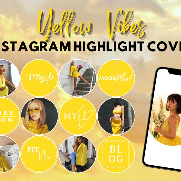 50 Yellow Vibes Instagram Story Highlight Covers | Instagram Icons | Aesthetic IG Highlights | Editable Canva Highlight Templates | Canva |