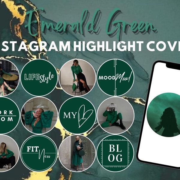 50 Emerald Green Instagram Story Highlight Covers | Instagram Icons | Aesthetic IG Highlights | Editable Canva Highlight Templates | Canva |