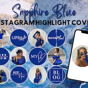 50 Sapphire Blue Instagram Story Highlight Covers | Instagram Icons | Aesthetic IG Highlights | Editable Canva Highlight Templates | Canva |
