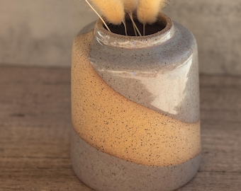 Retro Abstract Ceramic Vase, Speckled Buff Clay with Sage Glaze