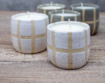 Handmade Ceramic Grid Candle, Soy Essential Oils, Espresso Cup