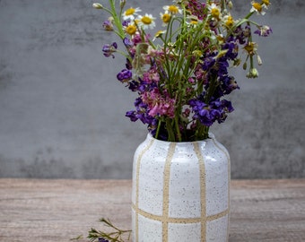 White Speckled Ceramic Grid Vase