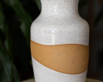 Retro Abstract Ceramic Vase, Speckled Buff Clay with White Glaze
