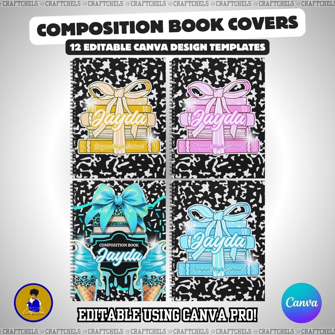 12 Composition Book Cover Designs | Canva Editable Templates | Back to ...