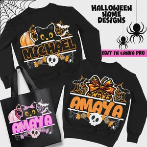 Halloween-tröjadesign | Halloween-namndesign | Halloween-mångsidigt namndesignpaket | Set med 15 anpassningsbara Canva-mallar bild 10