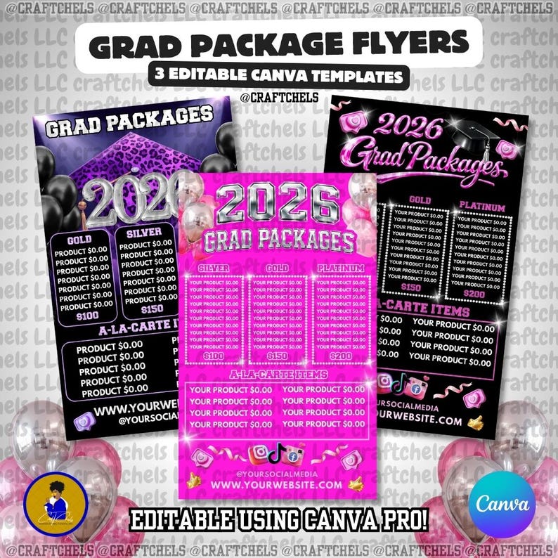 Graduation Package Price List Templates | Set of 3 Grad Pricing Designs ...