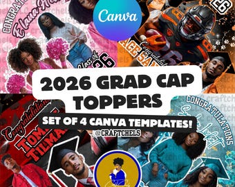Klasse von 2026 Abschlussfeier Cap Topper Vorlagen | Bearbeitbare Canva Pro Designs | Sofort Download