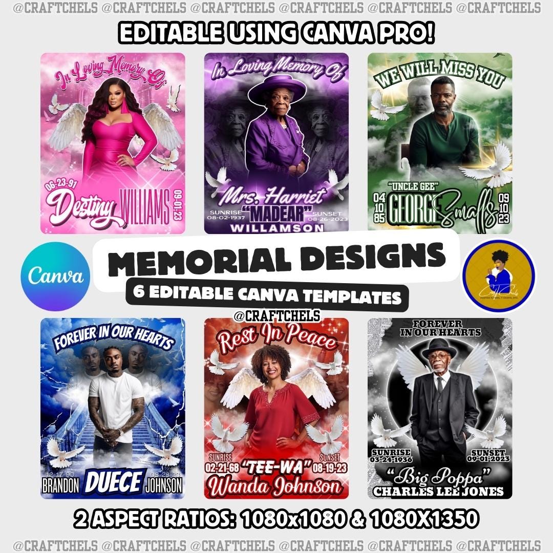 Memorial Canva Template Bundle – 6 Editable Designs | Funeral Program ...