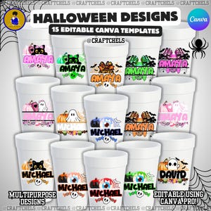 Halloween-tröjadesign | Halloween-namndesign | Halloween-mångsidigt namndesignpaket | Set med 15 anpassningsbara Canva-mallar bild 6