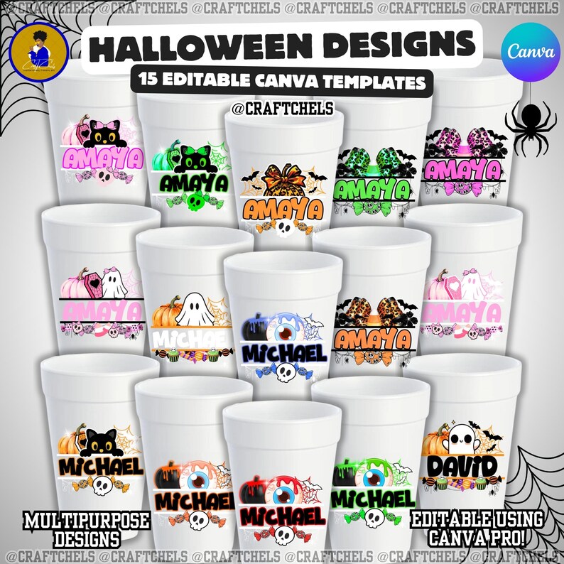 Halloween-tröjadesign | Halloween-namndesign | Halloween-mångsidigt namndesignpaket | Set med 15 anpassningsbara Canva-mallar bild 6