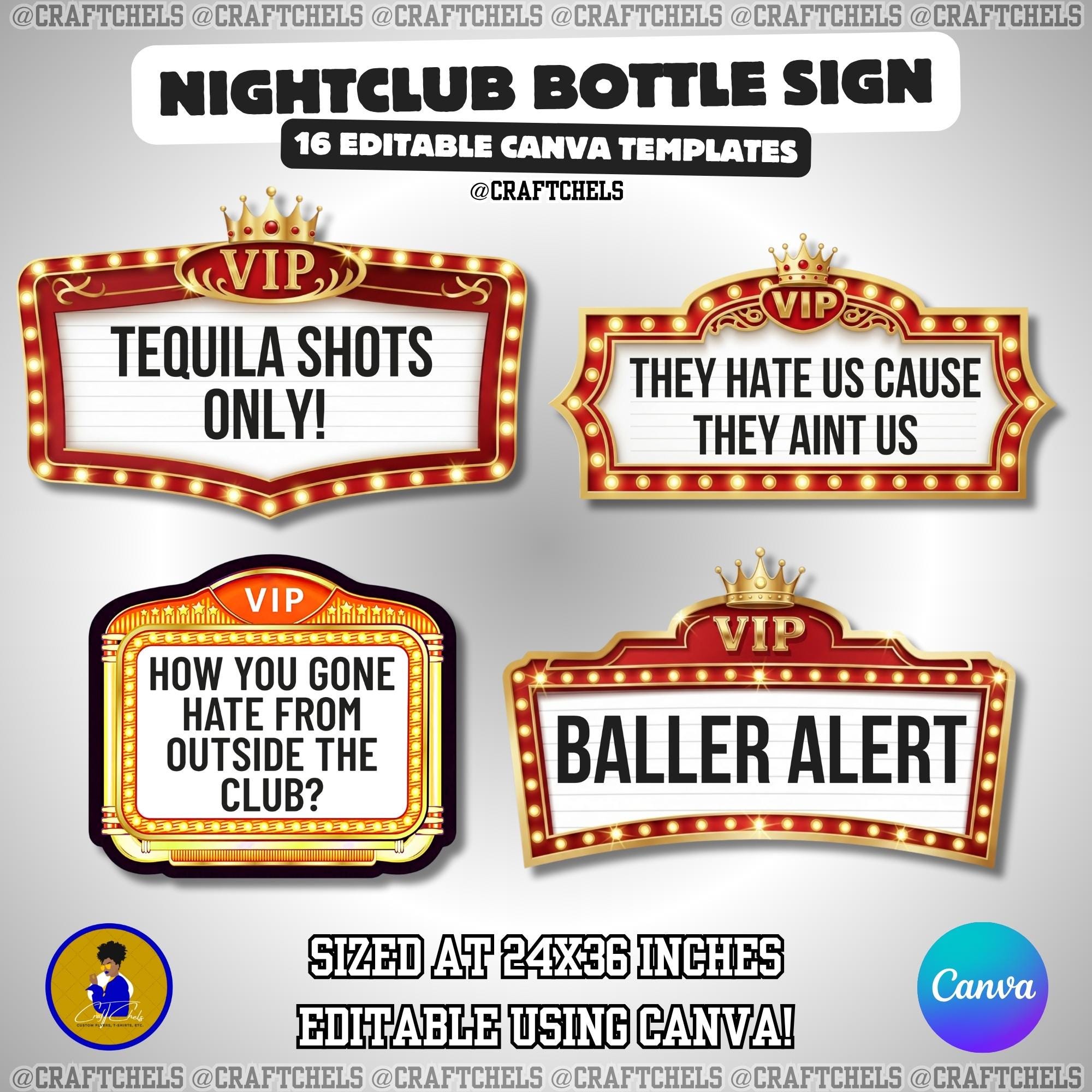 Vip Fridge Sign Bottle Service Sign Editable Template Bundle | 16 Editable Canva ...