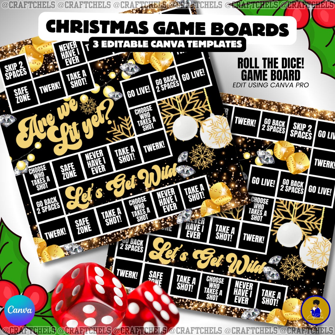 Christmas Holiday Party Game Board Bundle | 3 Editable Canva Templates ...