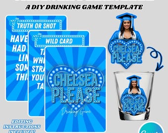 Chelsea Please Card Game | DIY Drinking Game Template | DIY Custom Drinking Party Game | Fully Editable Canva Template | BLUE