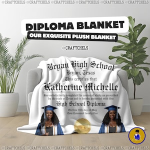 Manta personalizada con certificado de graduación, peluche acogedor con diploma de secundaria, regalo de graduación, manta con nombre personalizado, recuerdo cálido