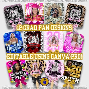 Grad Fan Template Bundle | Graduation Fans Canva Template – Set of 12 ...
