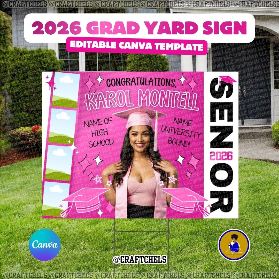 Pink Grad Yard Sign Template | Senior Graduation Yard Sign Canva | 2026 ...