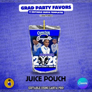 Blue Graduation Party Favor Canva Template Bundle | 11 Editable Templates | Chip Bag, Juice Pouch, Candy Wrapper, Gift Bag image 8