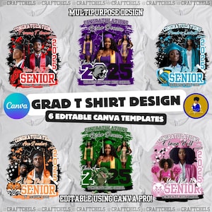 Modèles de toile Chemise de remise des diplômes | Chemise senior | Chemise de remise des diplômes | Lot de 6 motifs | Lot de designs de chemise senior 2025 | T-shirt de remise des diplômes