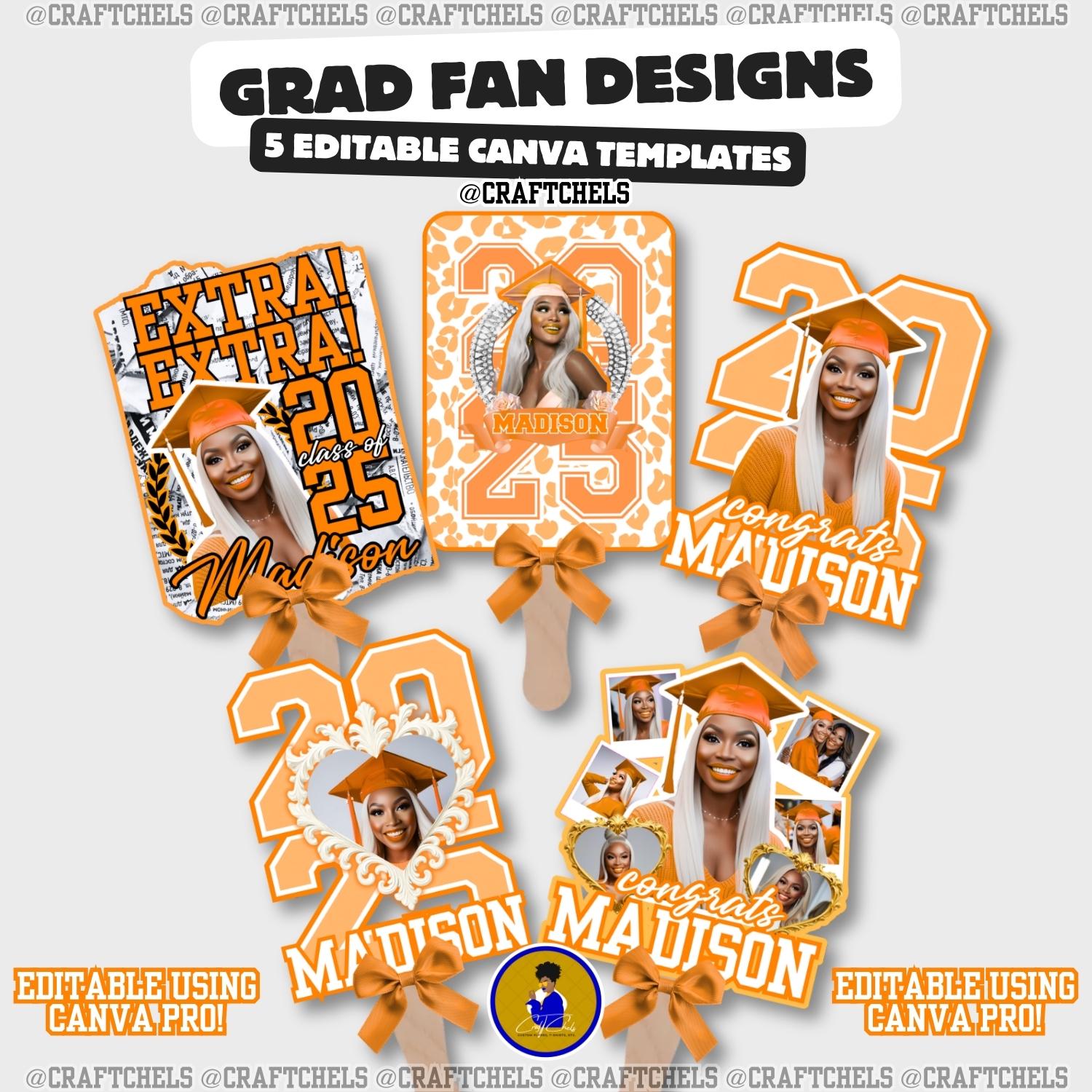 Orange Grad Fan Template | Graduation Fans Canva Template – Set of 5 ...