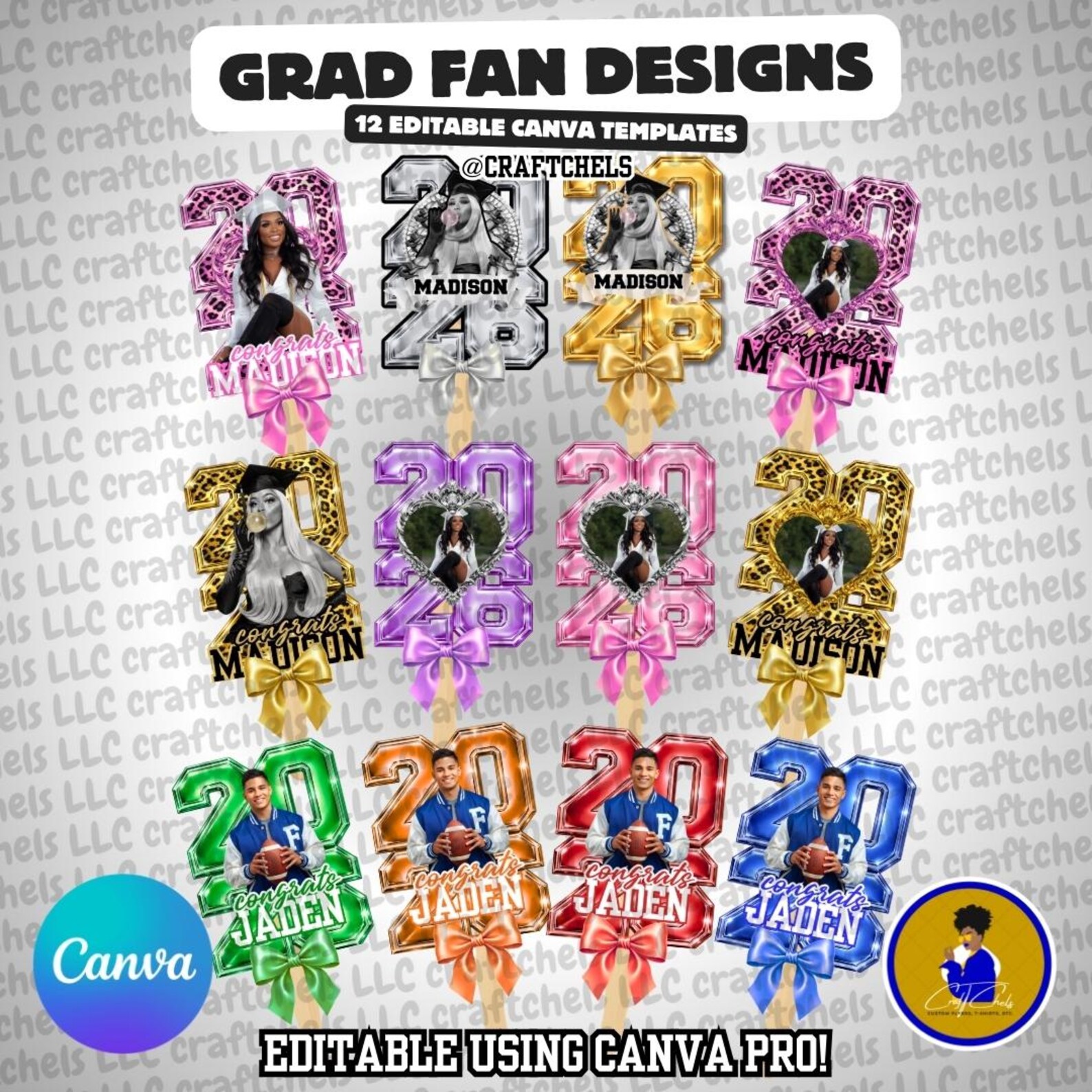 Graduation Fan Template Bundle | Graduation Fans Canva Template ...