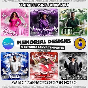 Memorial Canva Template Bundle – 6 Editable Designs | Funeral Program, Obituary Template, Memorial Shirt, Fans, Flyers, In Loving Memory