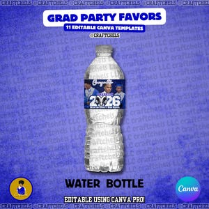Blue Graduation Party Favor Canva Template Bundle | 11 Editable Templates | Chip Bag, Juice Pouch, Candy Wrapper, Gift Bag image 6